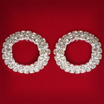 (25 мм) Pendientes para mujer con strass blancos, aro redondo en metal claro, ideales para bodas y eventos nocturnos