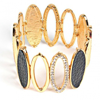 (5-6 cm) Pulsera femenina, color dorado, con elementos ovalados negros