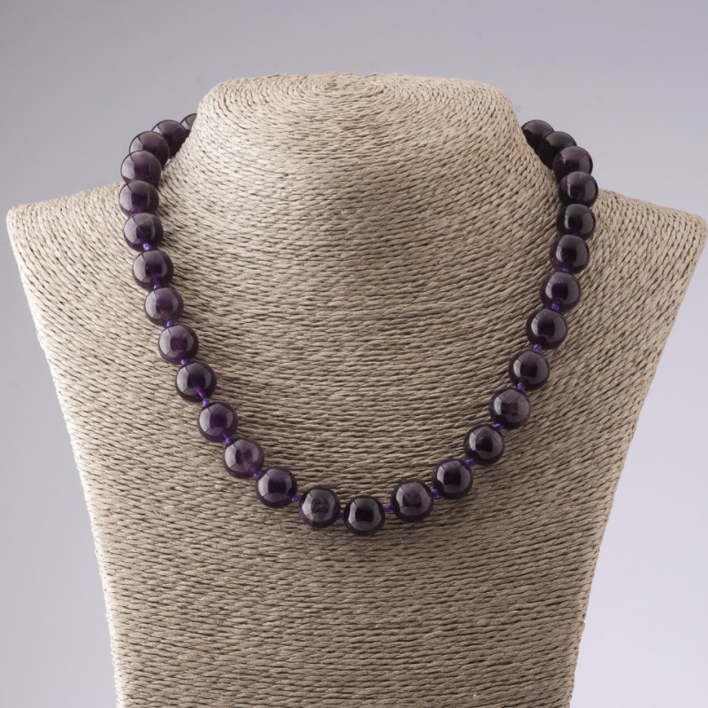 Collar de amatista natural, diámetro 12 mm, longitud 47 cm