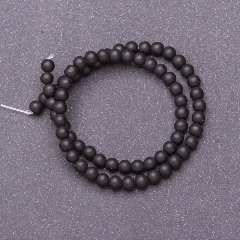 Cuentas de shungita lisas en forma de bola en hilo (artificial), diámetro 6 mm, longitud 37 cm