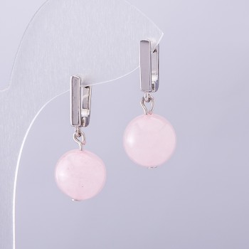 Pendientes Elegante de Cuarzo Rosa, diámetro 12 mm