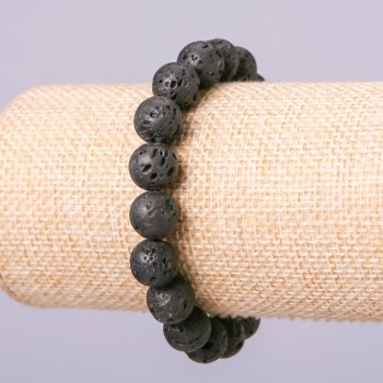 Pulsera de piedra volcánica natural, bolitas de lava, diámetro 10 mm, longitud 18 cm, con goma elástica