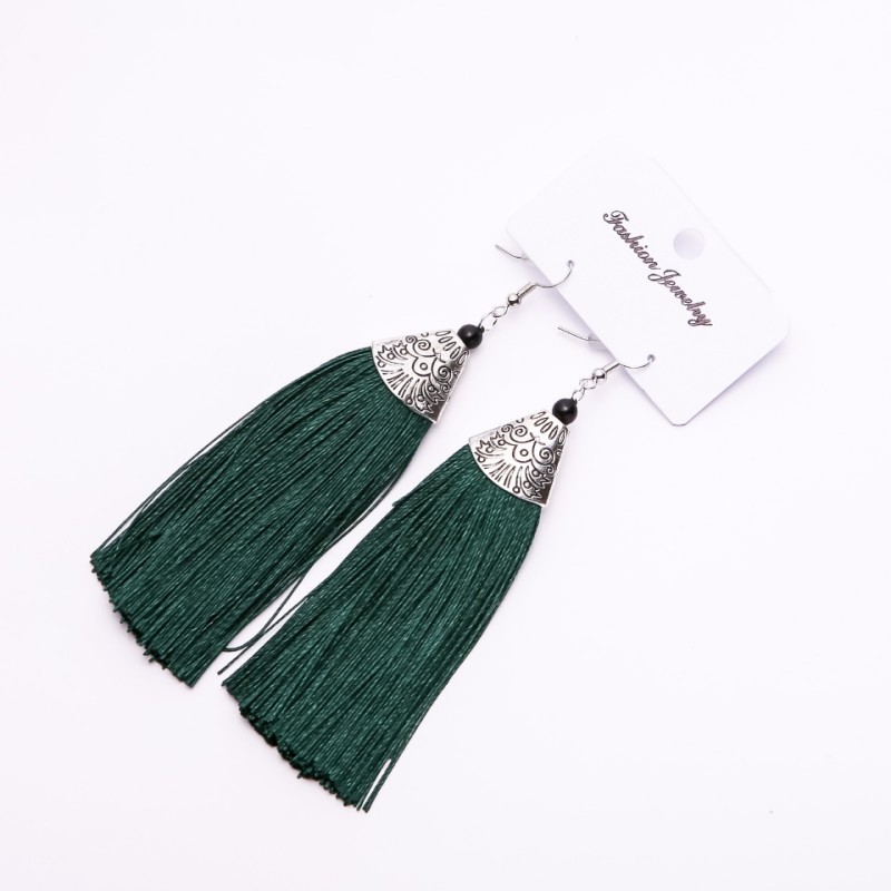 Pendientes con borlas «Almina» verde oscuro, longitud 10 cm