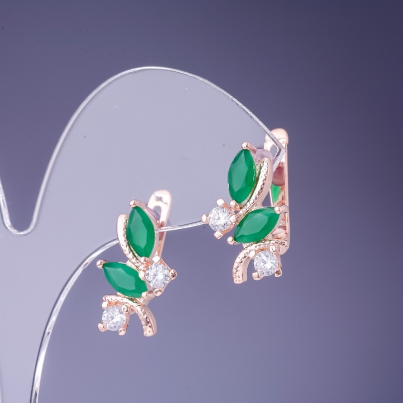 Pendientes con cristales verdes de 19×12 mm, metal dorado