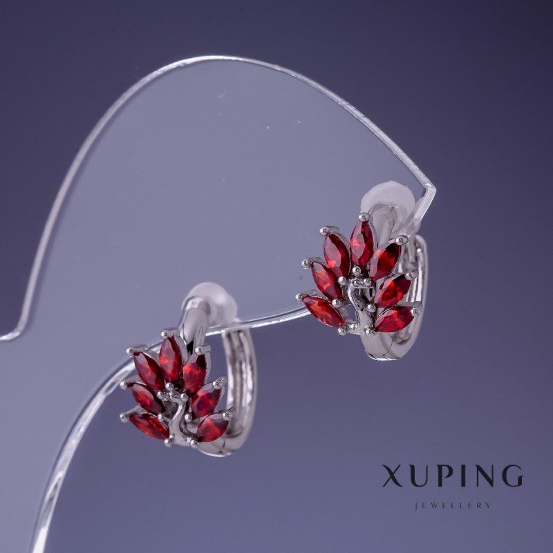 Сережки Xuping 9х15мм родій з червоним каменем