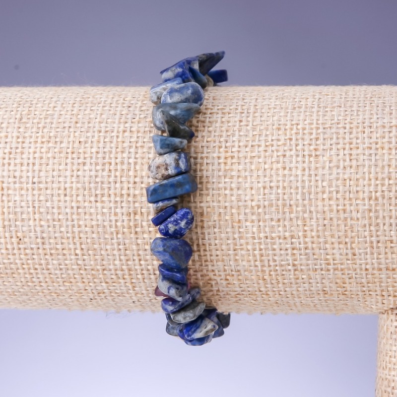 Pulsera de lapislázuli, fragmentos de piedra natural, diámetro 9×4 mm ±, longitud 18 cm ± (elástico)