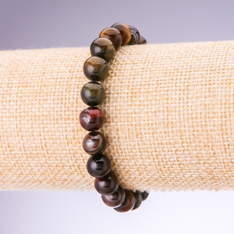 Pulsera con ojo de buey, ojo de tigre y ojo de halcón, 8 mm, en banda elástica