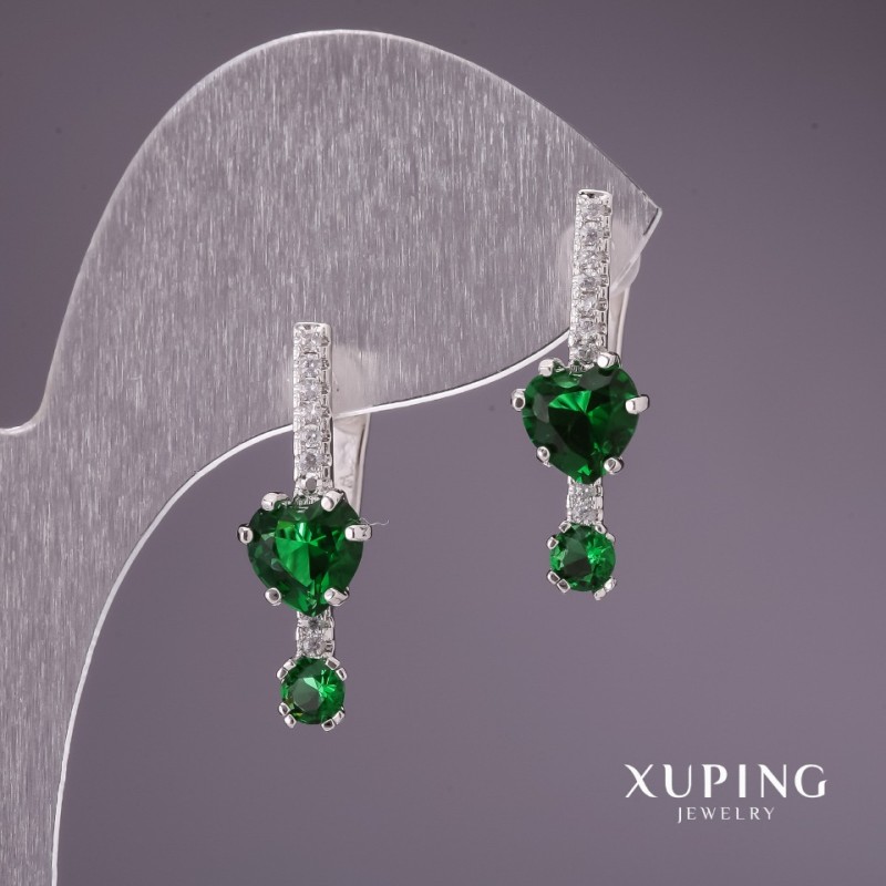 Pendientes Xuping con piedras verdes 24×8 mm recubiertos de rodio