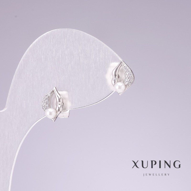 Pendientes de tachuela Xuping rodio Labios con cristales blancos 7x10 mm