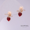 Pendientes Xuping tipo botón en forma de corazón, 12×11 mm, con piedras rojas, baño de oro
