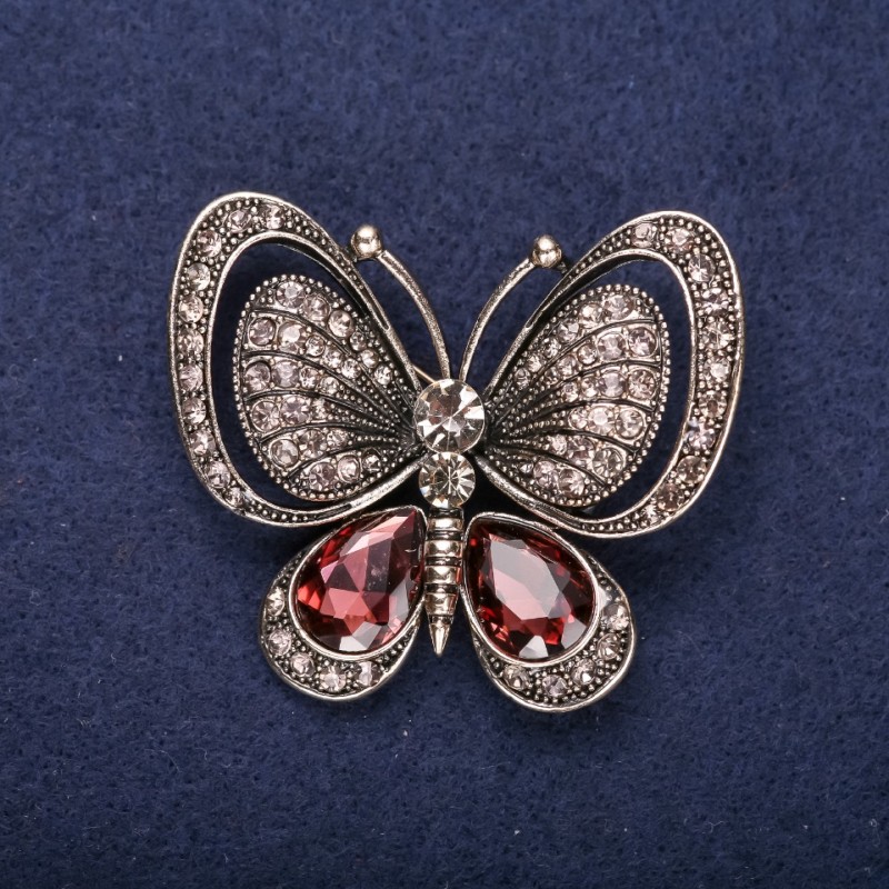Broche Mariposa con piedras marrones, 50x44 mm, metal amarillo