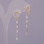 Pendientes tipo botón Mariposas con cristales blancos y metal dorado 11×40 mm