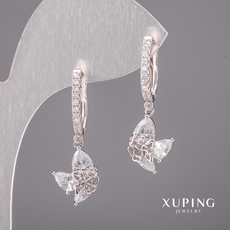Pendientes Xuping con piedras blancas 8x29 mm rodio