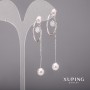 Pendientes Xuping con piedras blancas y perlas de Mallorca 22×62 mm, baño de rodio