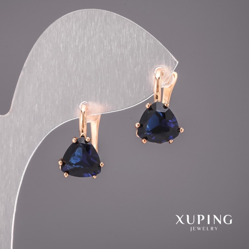 Pendientes Xuping con piedras azules 10×17 mm, baño de oro 18K