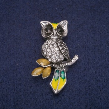 Broche búho con cristales plateado 27×42 mm