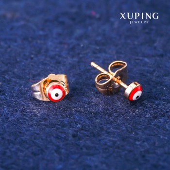 Aretes tipo botón Xuping 'Ojo Rojo' 4 mm, chapados en oro de 18K