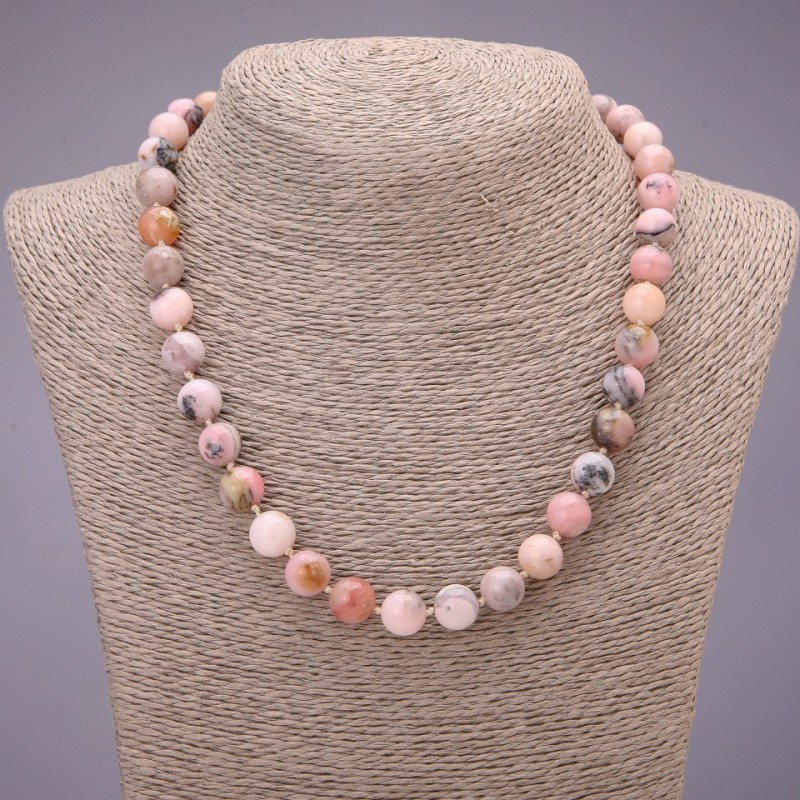 Collar de ópalo rosado con bolas lisas, diámetro 10(±) mm, longitud 45 cm