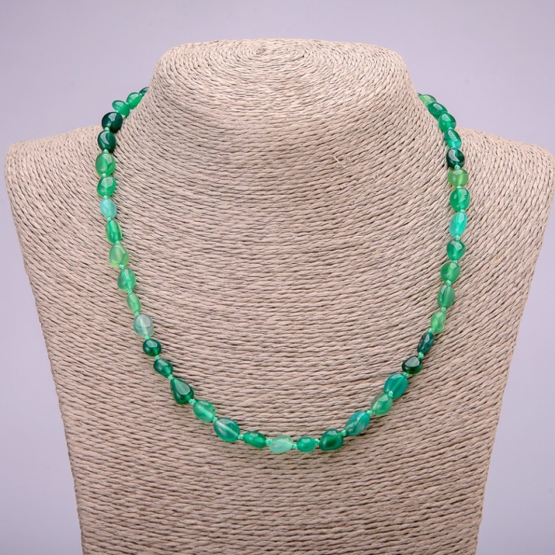 Collar de ágata verde facetada, diámetro 7×9 mm (±), longitud 48 cm