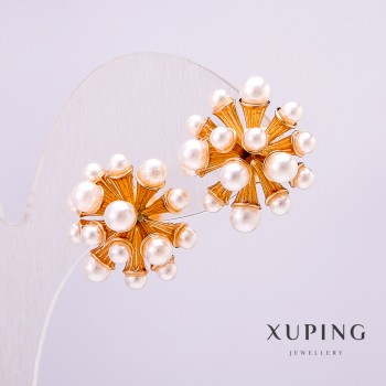 Pendientes Xuping con baño de oro 18K y perlas de Mallorca 19x20 mm +
