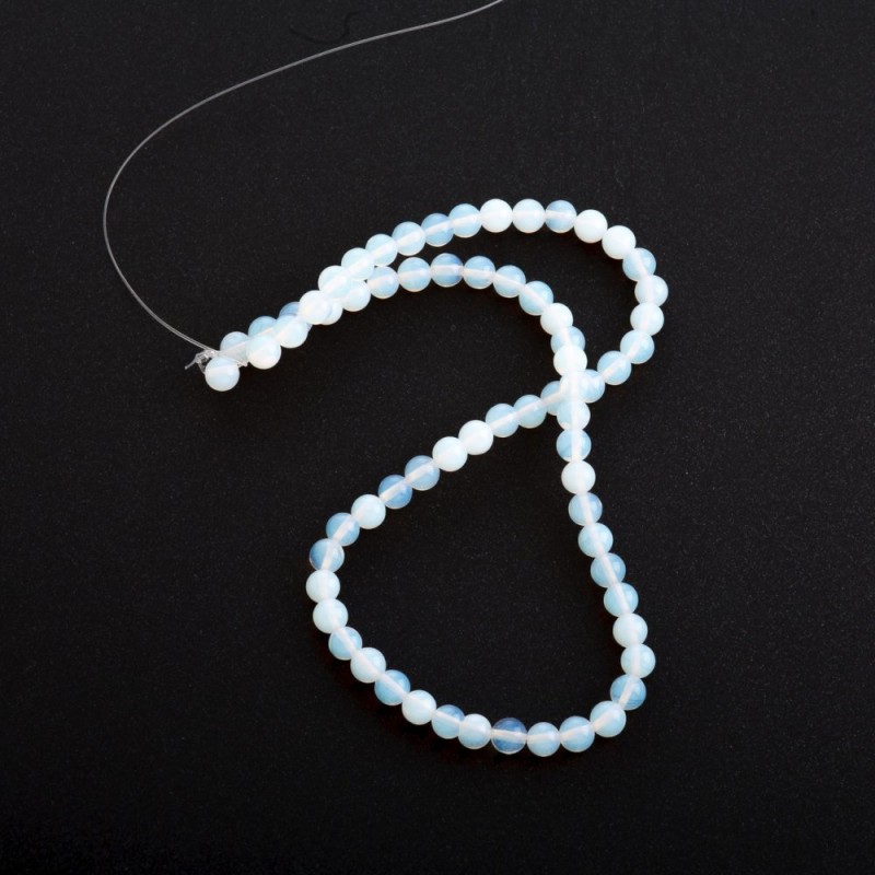 Cuentas en hilo de piedra lunar (imitación) – bolas lisas, diámetro 6 mm, longitud 37 cm ±