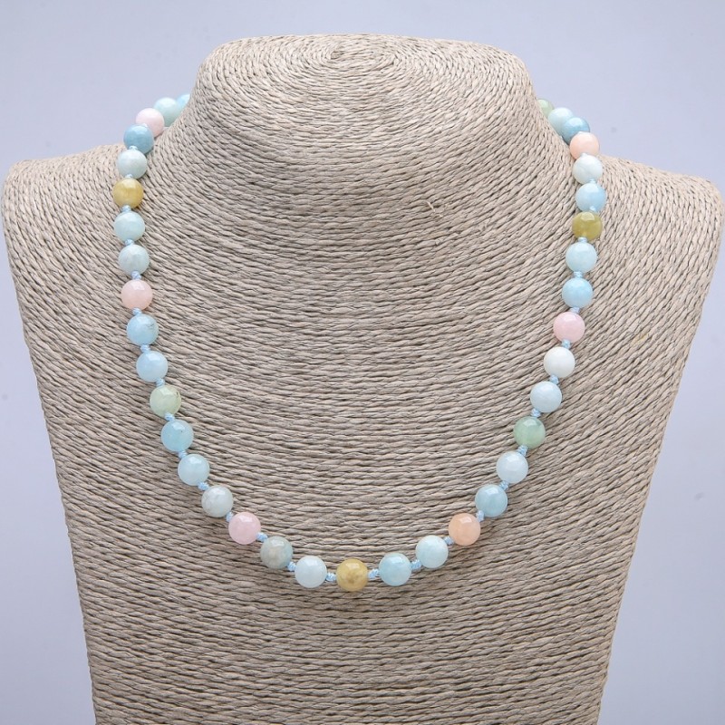 Collar de Morganita natural, cuentas lisas de 8 mm, longitud 45 cm +