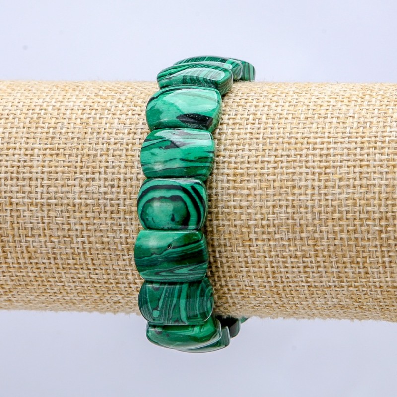 Pulsera elástica de malaquita (prensada) eslabones lisos 16x11 mm +