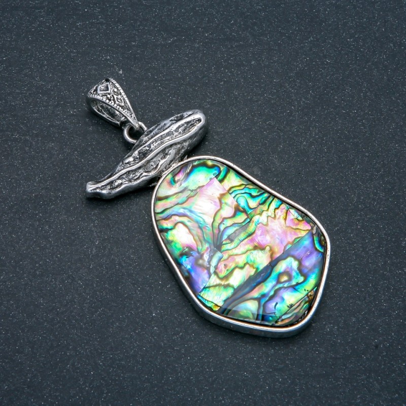 Colgante de haliotis, metal plateado 62×32 mm+