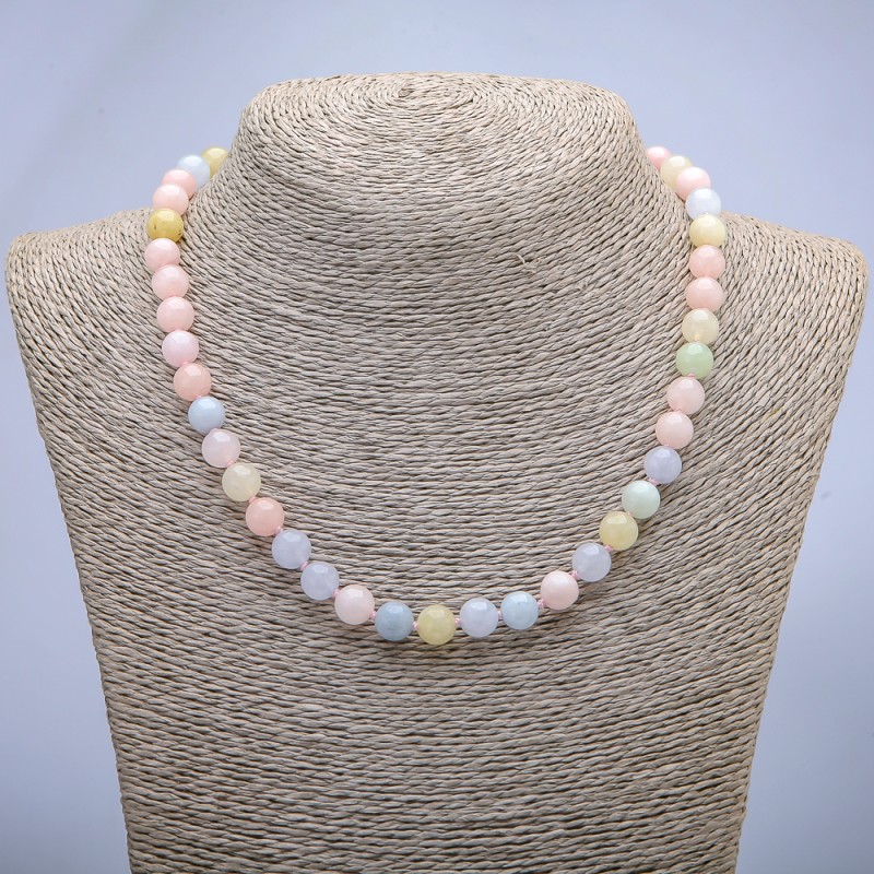 Collar de Morganita natural con cuentas lisas, diámetro 8 mm, longitud 45 cm ±