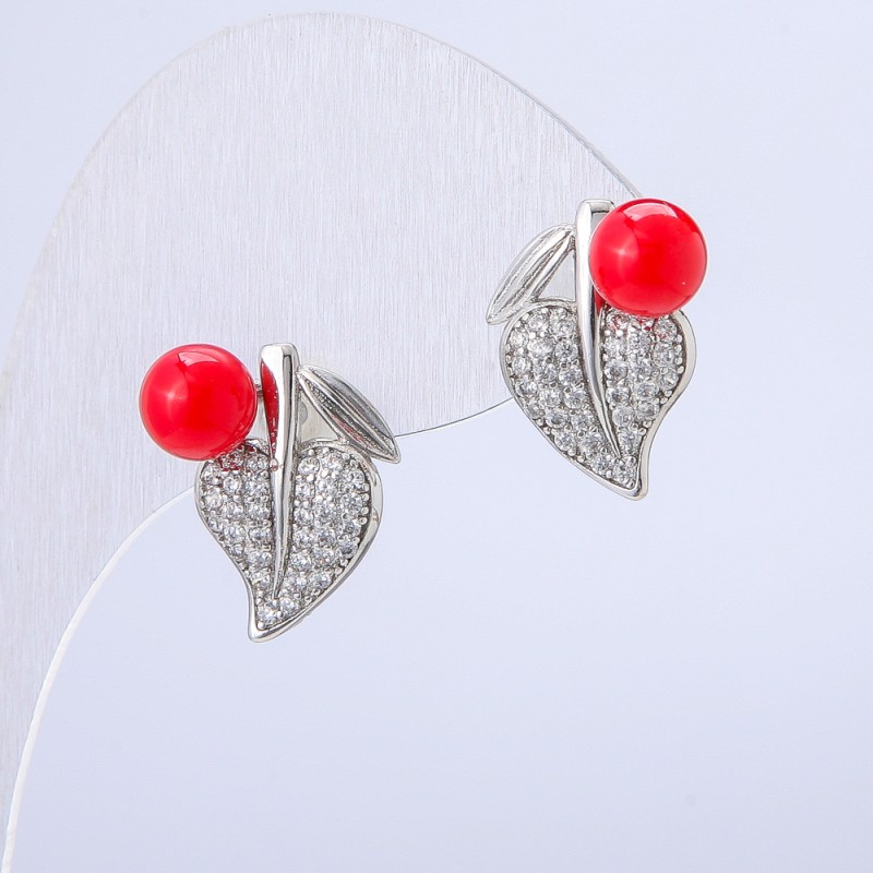 Pendientes Xuping rodio con cuenta roja y cristales blancos, diámetro 17x12 mm +