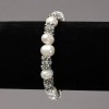 Pulsera elástica de perlas de río con incrustaciones plateadas y cristales de strass, diámetro 8 mm, longitud 18 cm