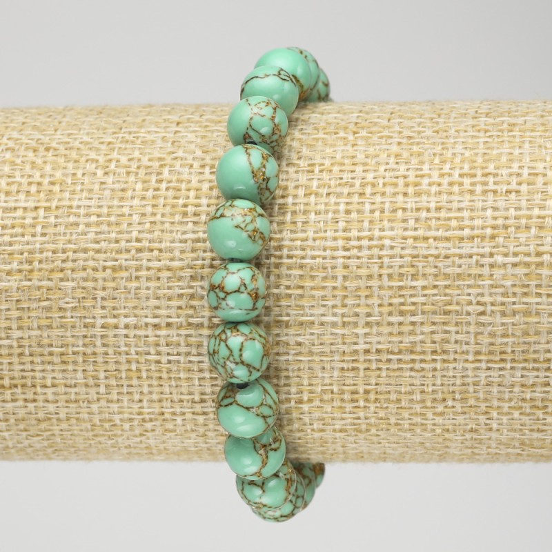 Pulsera elástica de jaspe emperador verde, bolas lisas de 8 mm+