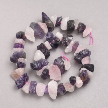 Cuentas facetadas de piedra natural: cuarzo rosa y amatista, en hilo, diámetro 12×20 mm ±, longitud 42 cm ±