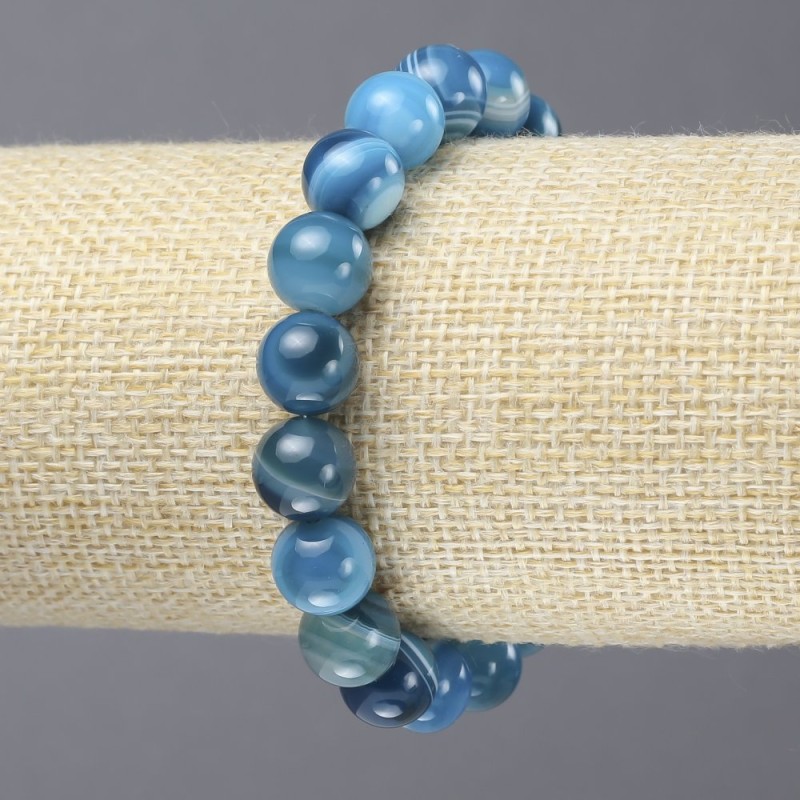 Pulsera elástica de ágata azul, bolas lisas, diámetro 10 mm+