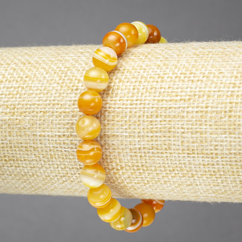 Pulsera elástica de ágata naranja con patrón ojo, bolas lisas, diámetro 8 mm+