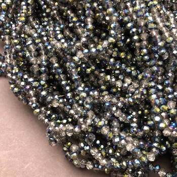 Cuentas de cristal checo en hilo, surtidas, gris translúcido con recubrimiento facetado, rondel facetado, diámetro 3,5 × 3 mm, largo 36–38 cm +