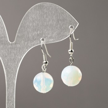 Pendientes de piedra lunar sintética, bola facetada, diámetro 12 mm ±, longitud 34 mm ±