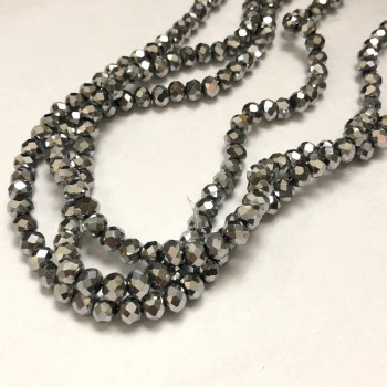 Cuentas de cristal checo en hilo de nylon con baño gris y plateado, rondel facetado, diámetro 6×4,5 mm, longitud 38–40 cm +