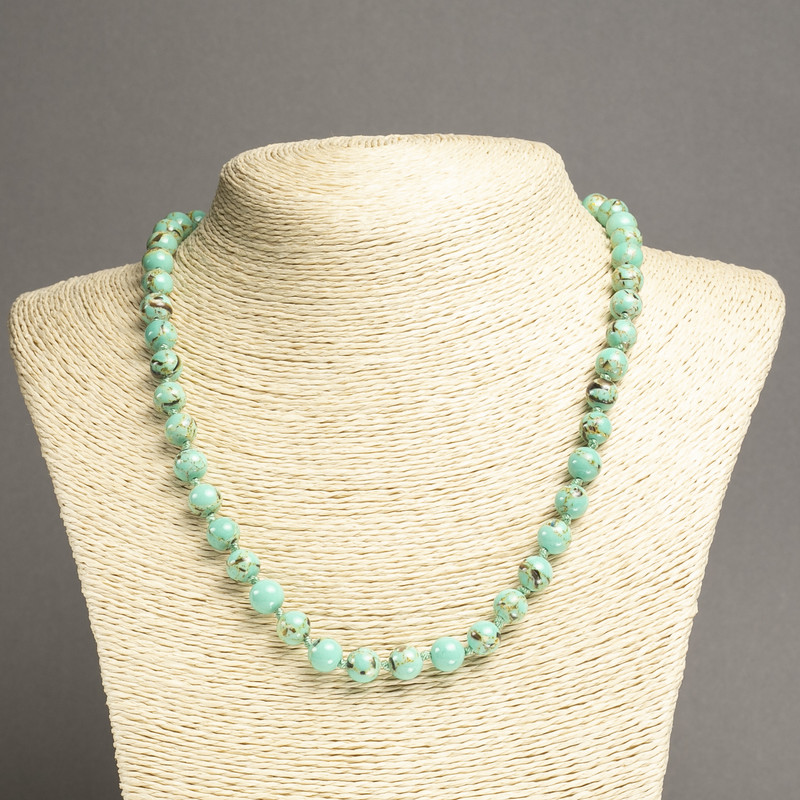 Collar de jaspe imperial verde claro (pulido) bolas lisas, diámetro 8 mm, longitud 45 cm