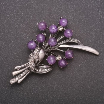 Broche con amatista natural «Ramillete» color gris metálico 70x37 mm