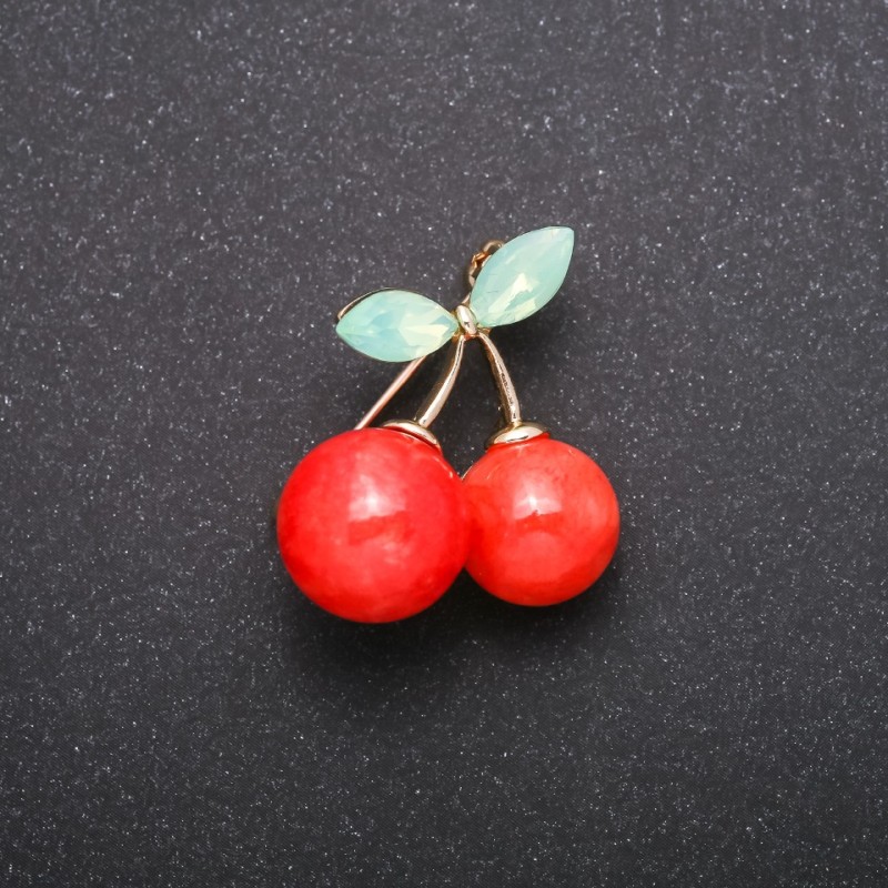 Broche de cerezas color dorado, 30×25 mm
