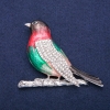 Broche-colgante «Ruiseñor» con esmalte colorido y strass blancos, metal plateado 58×70 mm