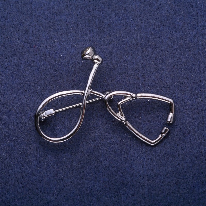 Broche Estetoscopio en metal gris 44×30 mm