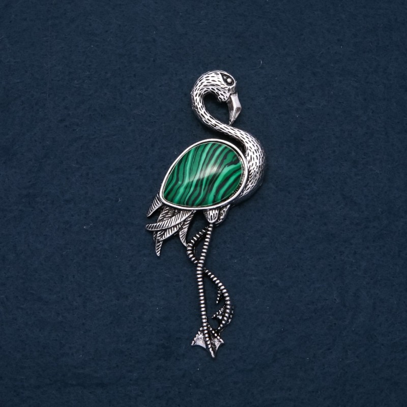 Broche colgante «Flamenco» con malaquita natural 85×30 mm