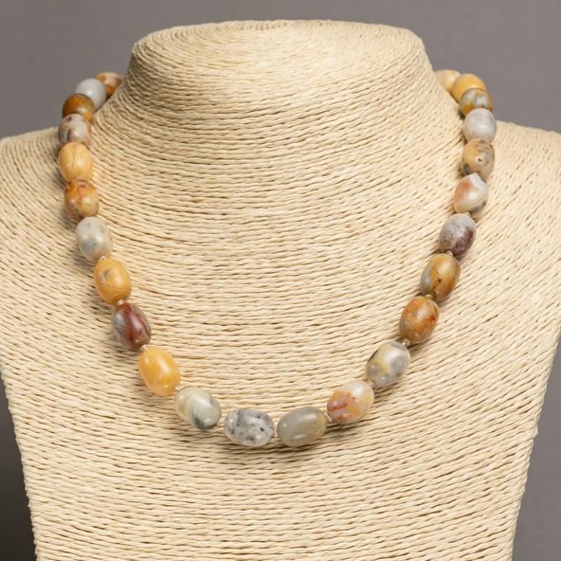 Collar de jaspe Picasso, forma barril, diámetro 10×14 mm, longitud 45–47 cm+