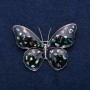 Broche mariposa con abalón y esmalte negro, metal plateado 40×55 mm
