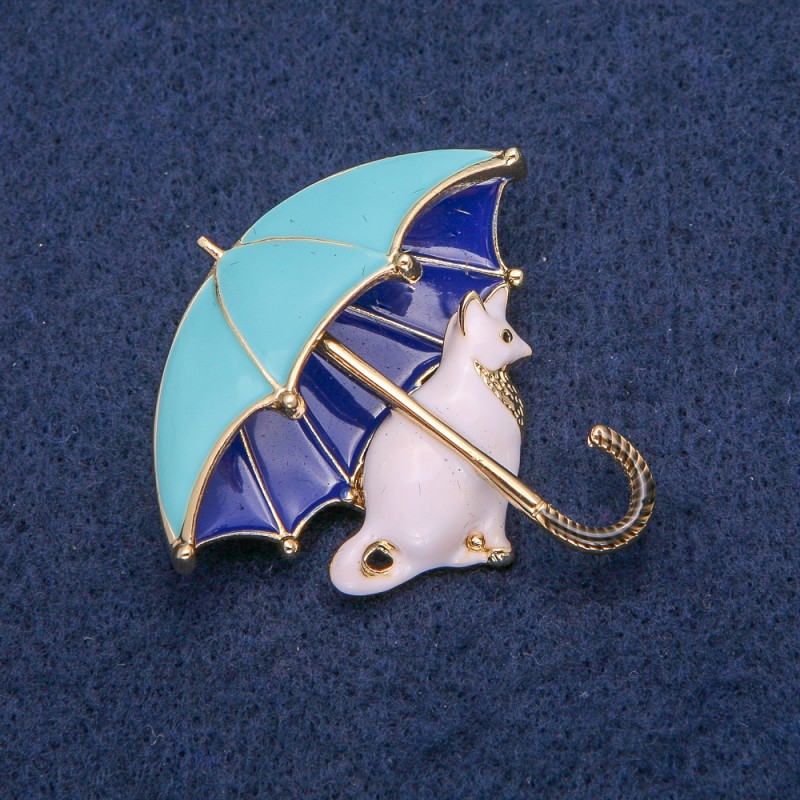 Broche gatito bajo paraguas 43×44 mm esmaltado