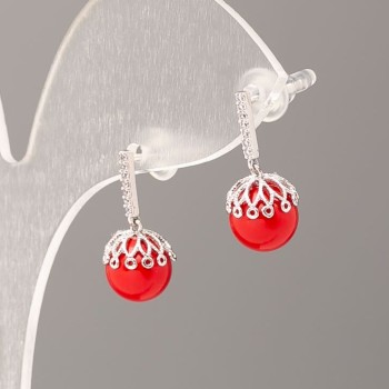 Aretes Xuping con perlas rojas Mallorca, diámetro 8 mm 'rodio'