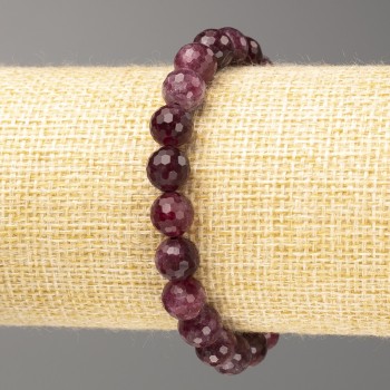 Pulsera de rubelita turmalina, piedra natural, cuentas facetadas de 8 mm de diámetro, longitud 18 cm (elástico)