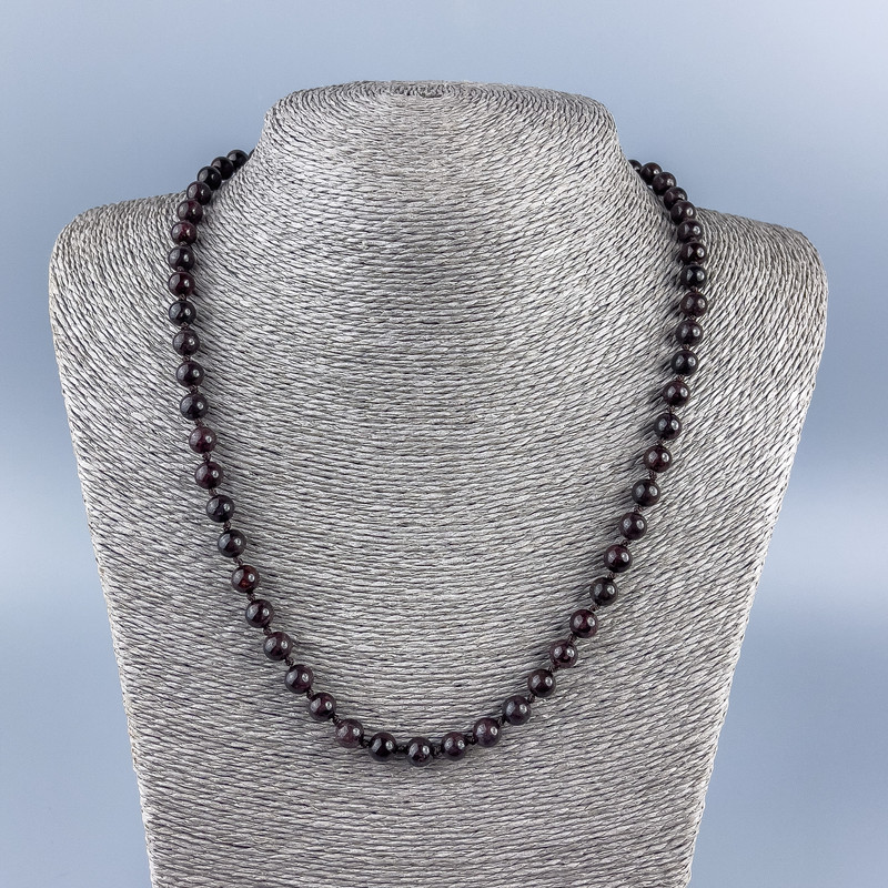 Collar de granates naturales con cuentas lisas, diámetro de 6,5 mm, longitud 48 cm